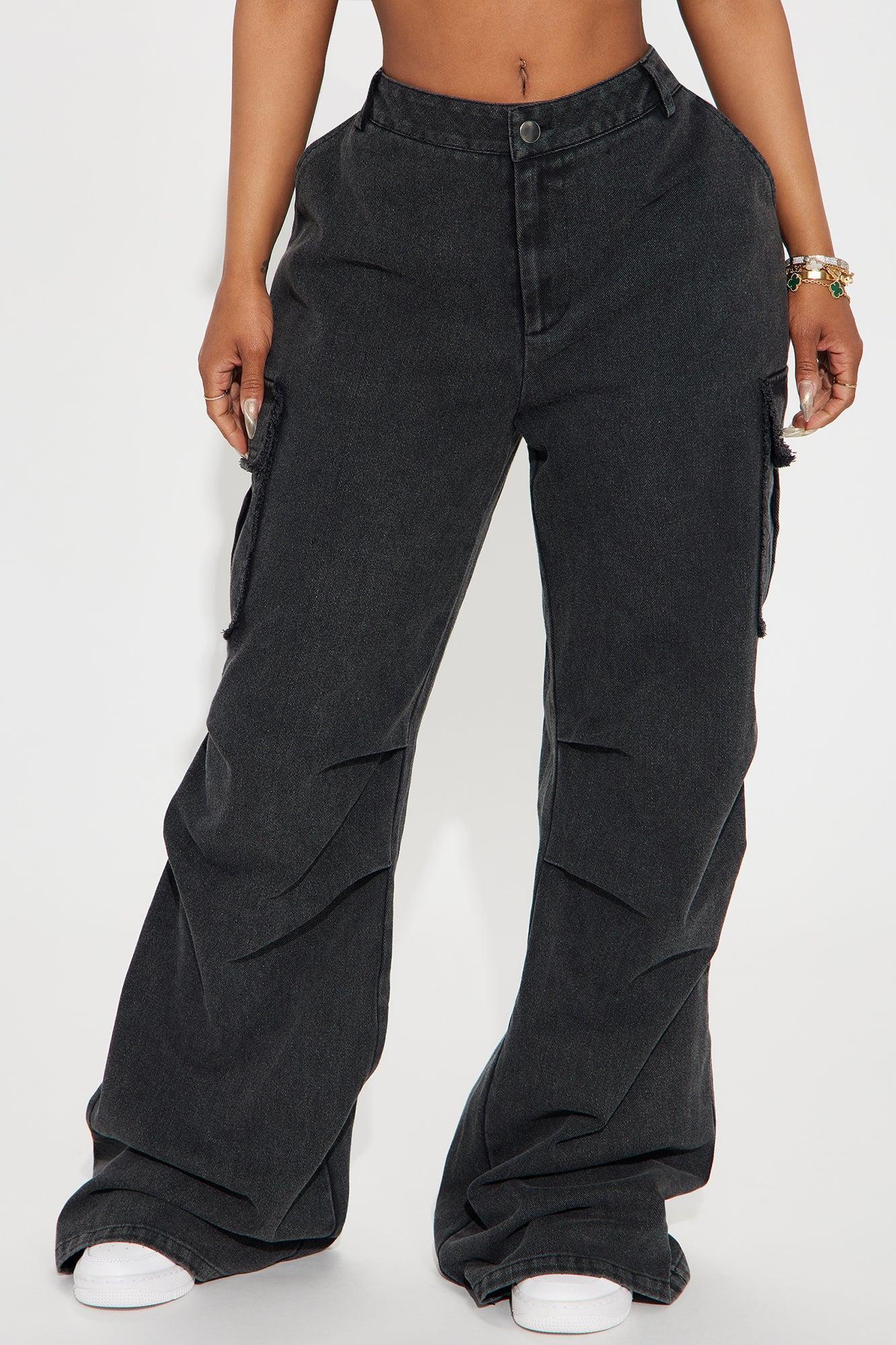 Nessa Washed Wide Leg Cargo Pant - Black product image