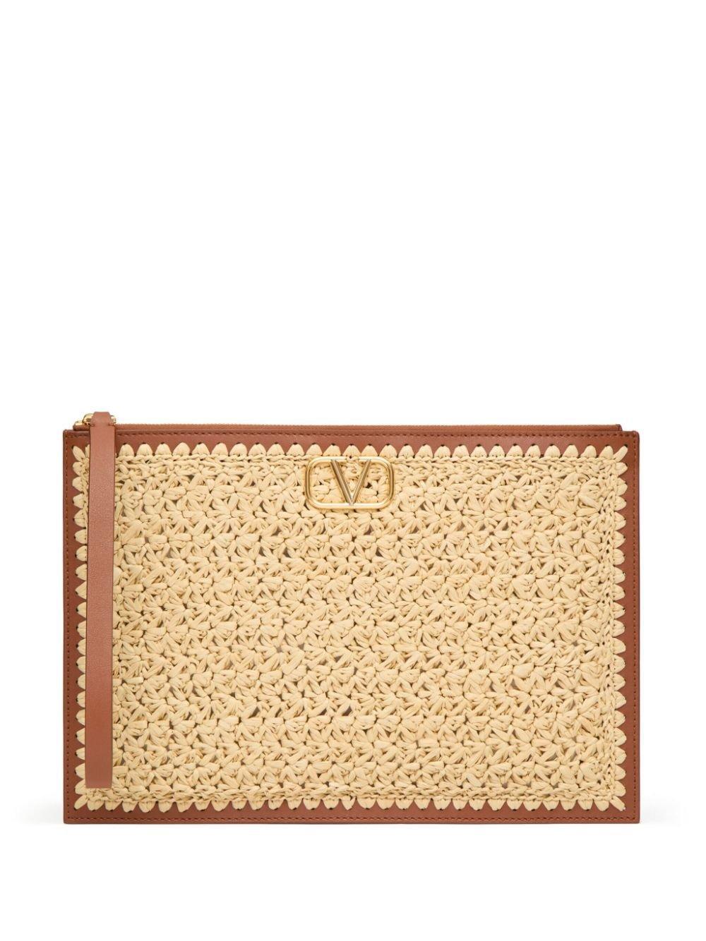 Neutral Vlogo Signature Raffia Clutch Bag In Neutrals Product Image