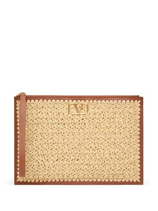 VALENTINO GARAVANI Neutral Vlogo Signature Raffia Clutch Bag In Neutrals Product Image