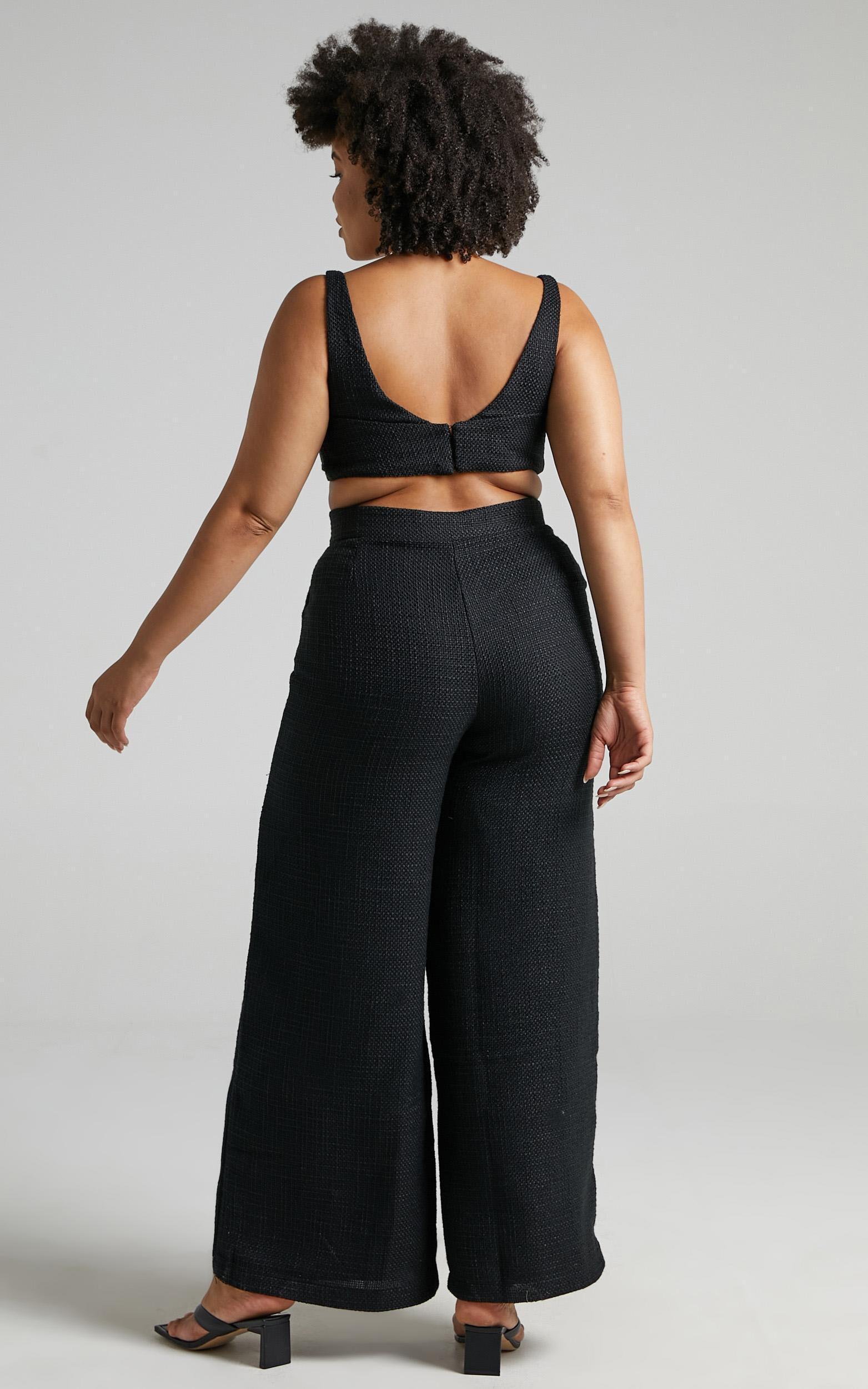 Adelaide Two Piece Set - Crop Top and Wide Leg Pants Set in Black Product Image