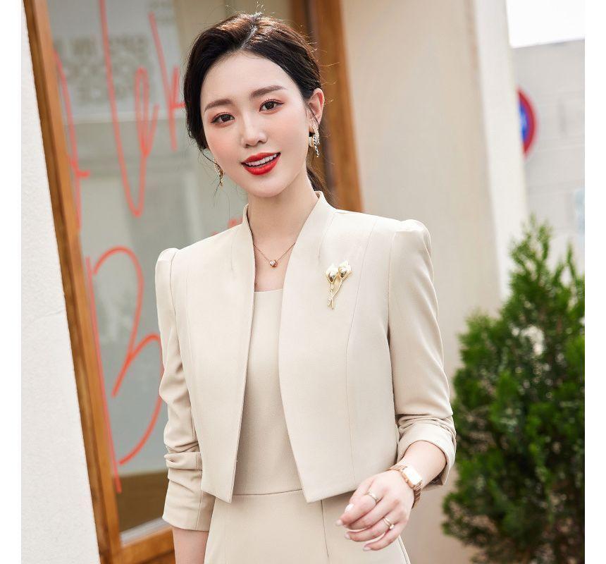 Sleeveless Plain Midi Sheath Dress / Cropped Jacket Product Image