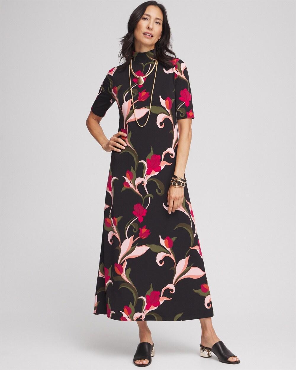 Elbow-sleeve Mock Neck Maxi Dress Product Image