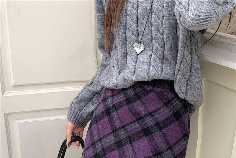 High Rise Plaid Mini Pencil Skirt Product Image