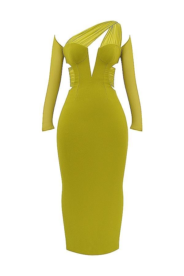 Zahra Chartreuse Plunge Maxi Dress Product Image