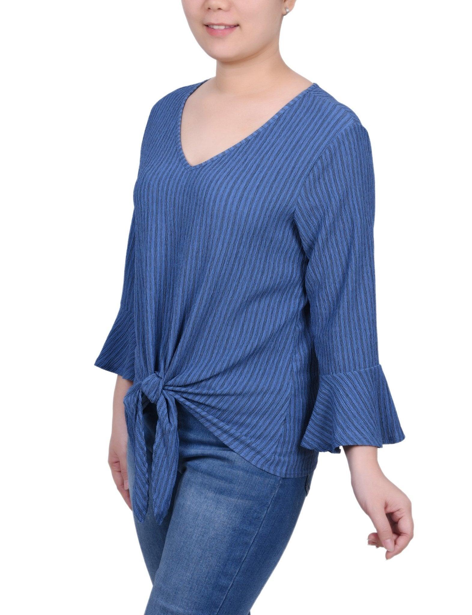 3/4 Bell Sleeve Textured Knit Top - Petite Product Image