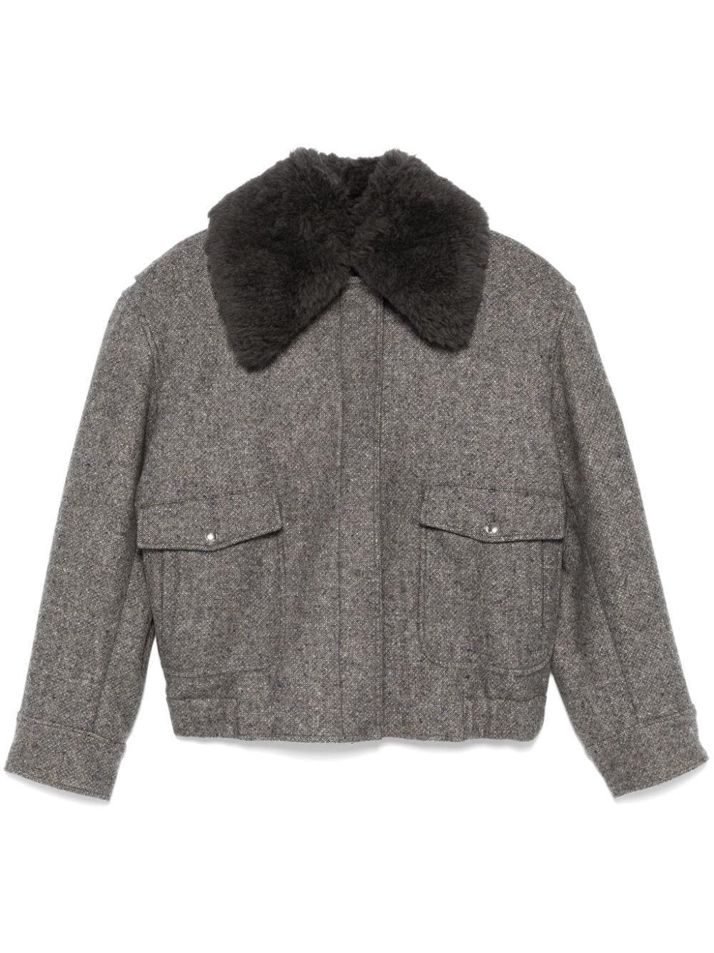 Teddy Wool Blend Zipped Jacket In Grey Product Image