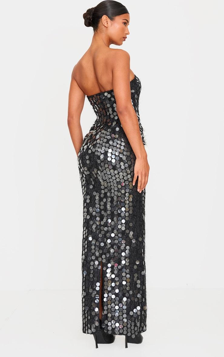 Black Textured Disk Sequin Maxi Dress Product Image