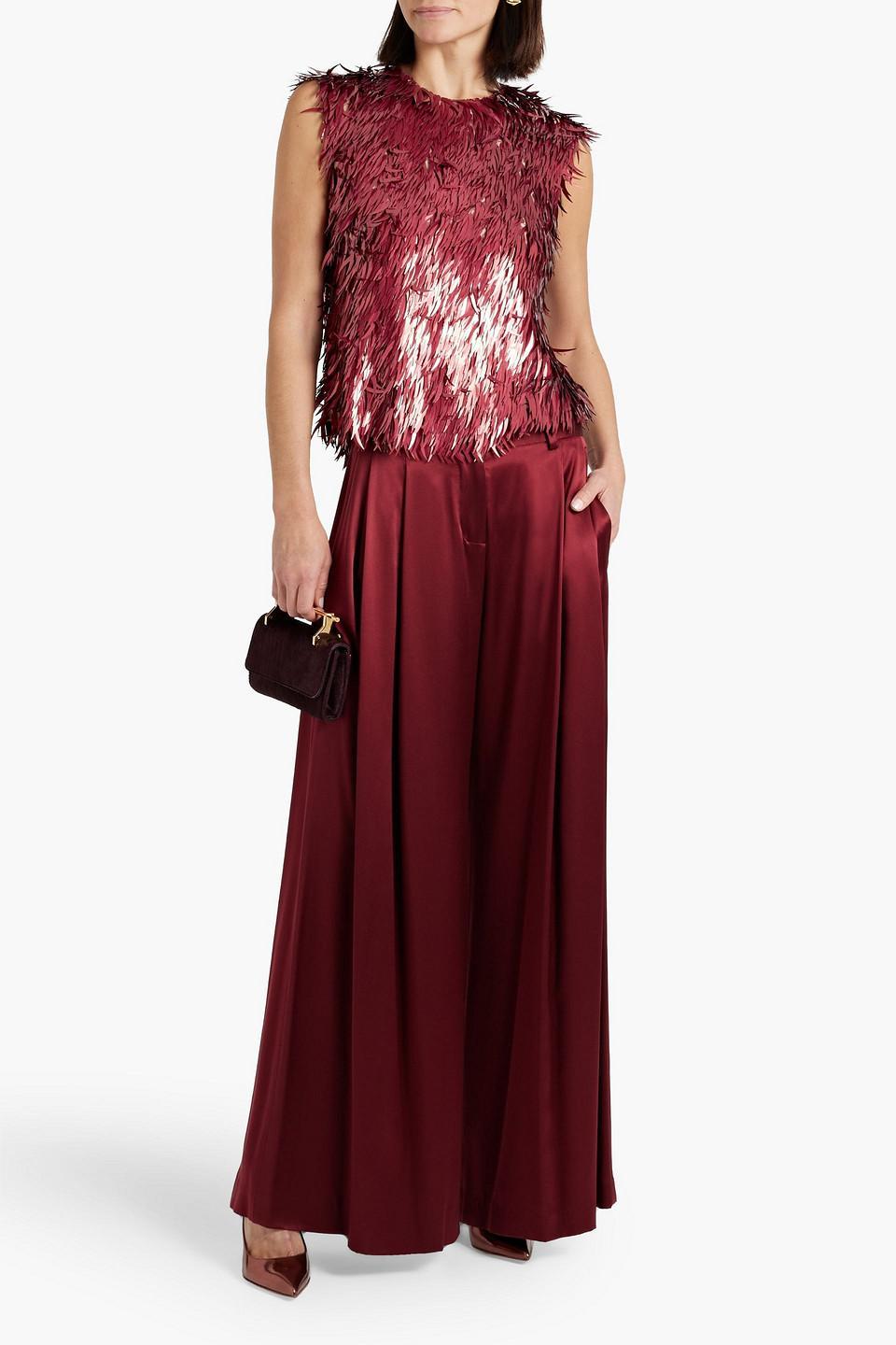 Sequined Tulle Top In Crimson Product Image