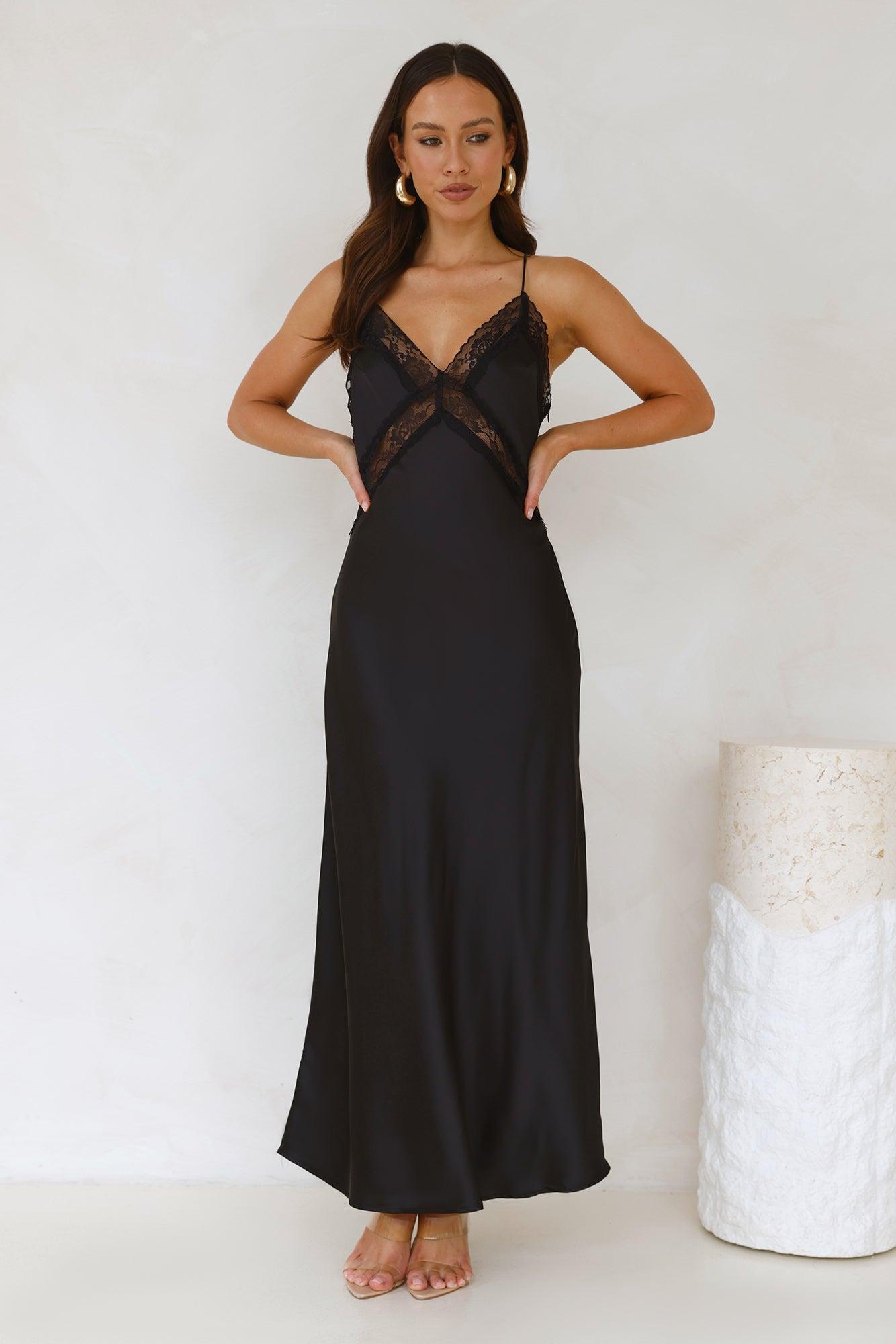 Ultimate Love Satin Slip Maxi Dress Black Product Image