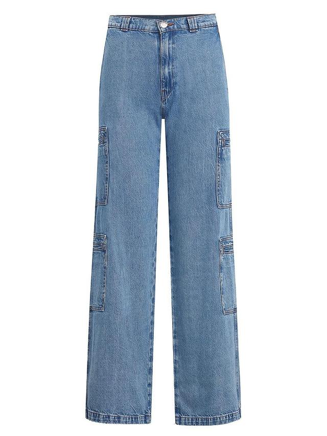 Womens Petite High-Rise Cargo Wide-Leg Jeans Product Image