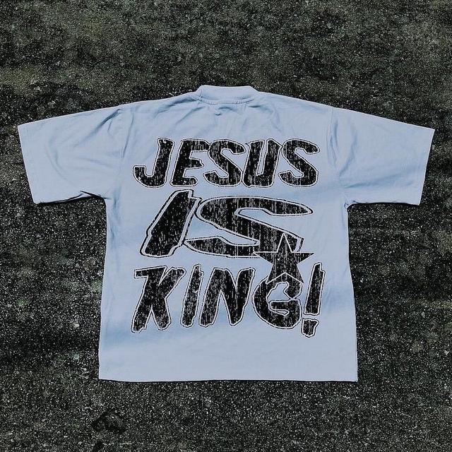 Vintage Jesus Is King Pray On It Graphic Cotton T-Shirt Product Image