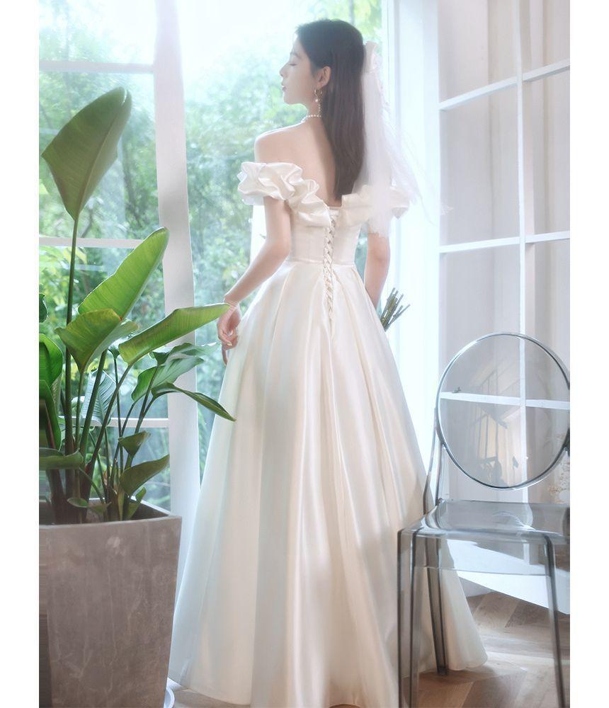 Off-Shoulder Shirred A-Line Wedding Gown Product Image