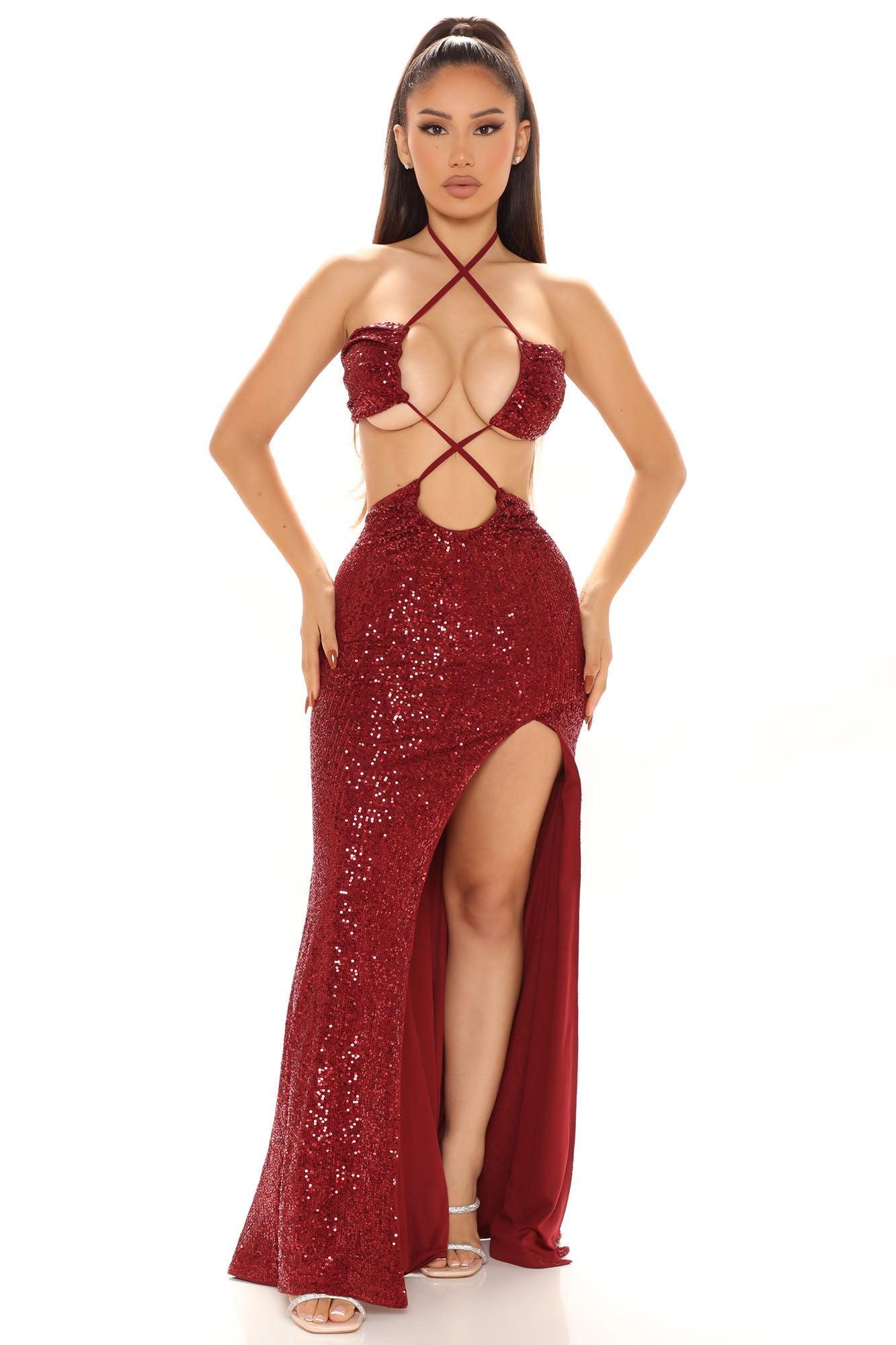 Endless Nights Sequin Maxi Dress - Burgundy Product Image