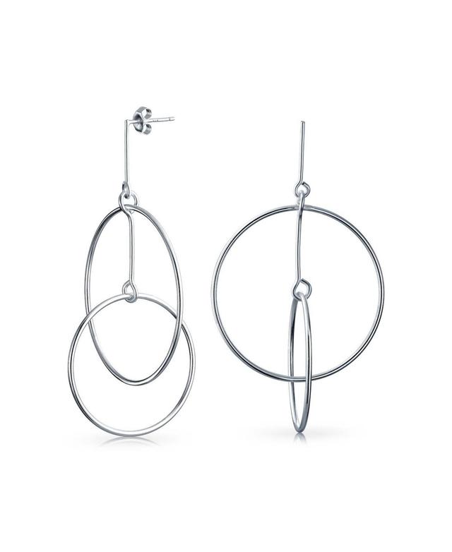 Bling Jewelry Minimalist Geometric Round Thin One Two Open Interlocking Circle Dangle Earrings For Women .925 Sterling 2.5 Inch Diameter - Silv Product Image