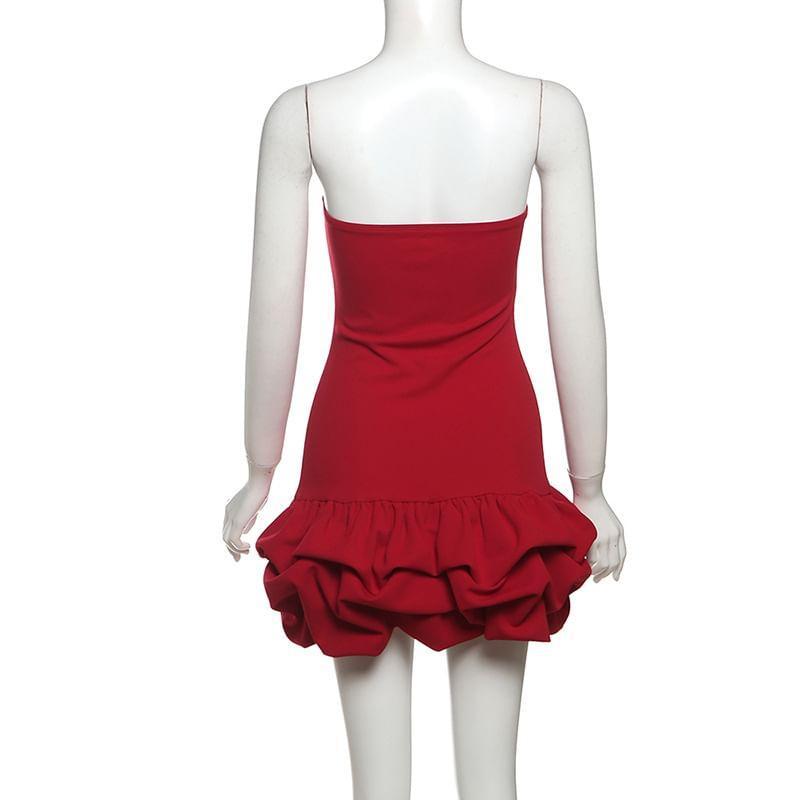 Plain Ruched Mini Balloon Tube Dress Product Image