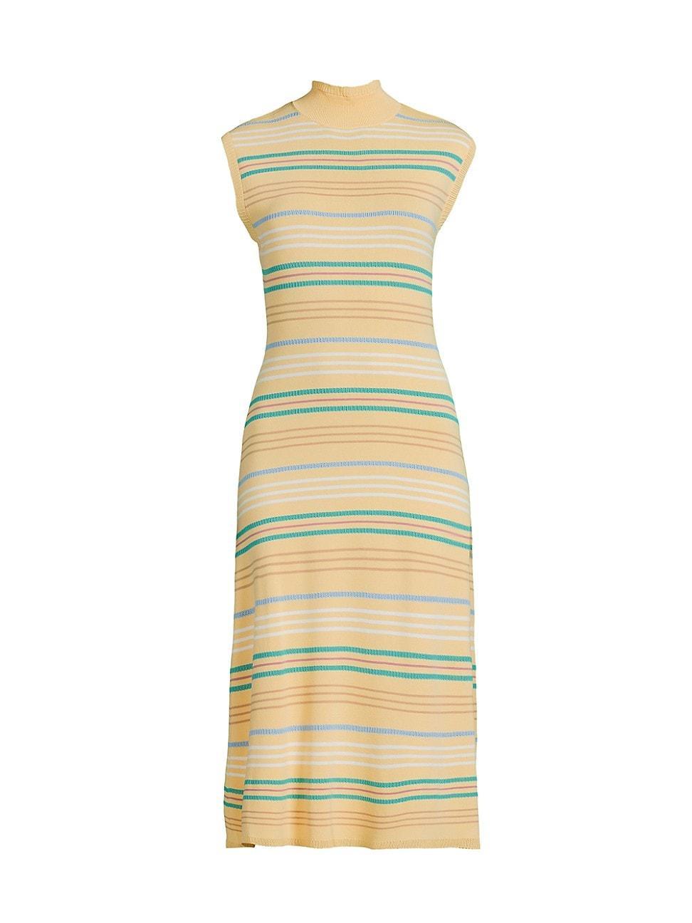 Womens Striped Pointelle-Knit Midi-Dress Product Image