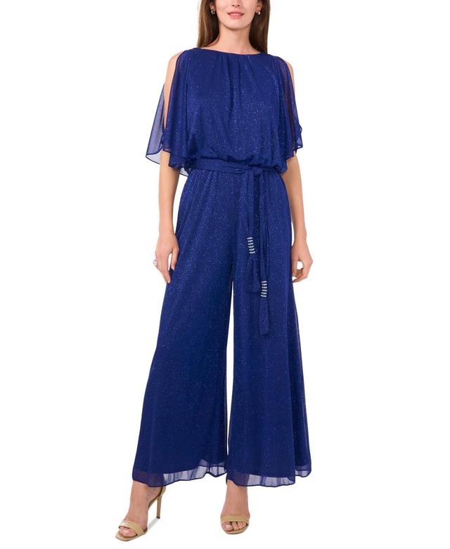 Msk Womens Glitter-Chiffon Blouson Wide-Leg Jumpsuit Product Image