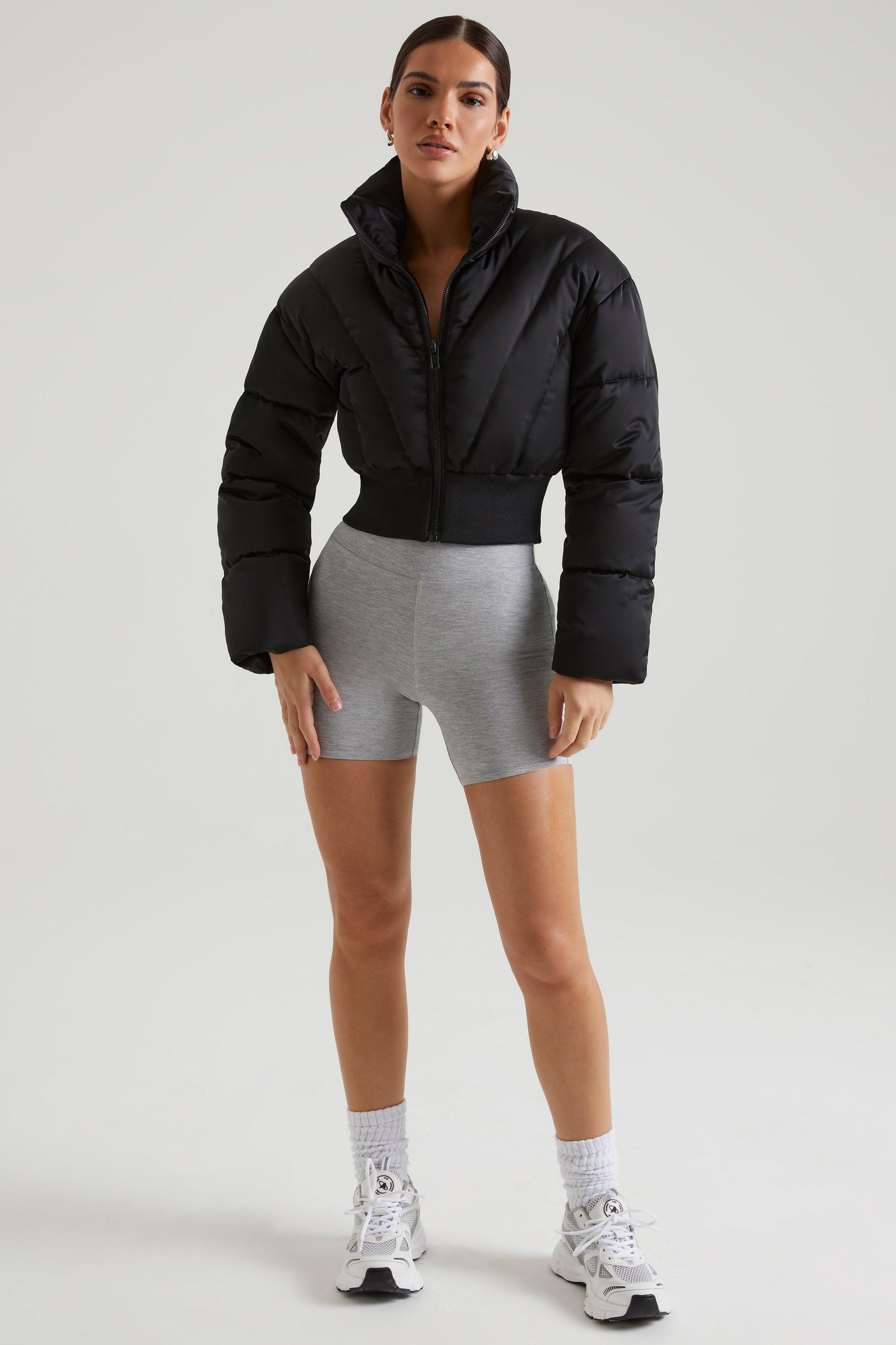 Ribbed Puffer Jacket in Black Product Image