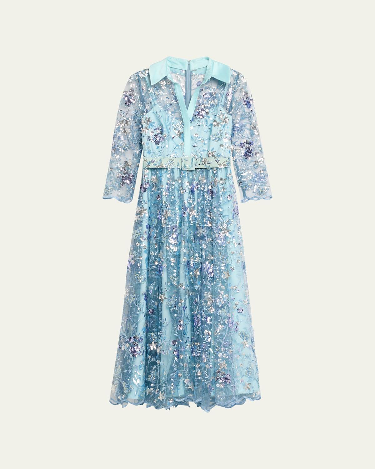 Sequin Embroidered Illusion Midi Shirtdress Product Image