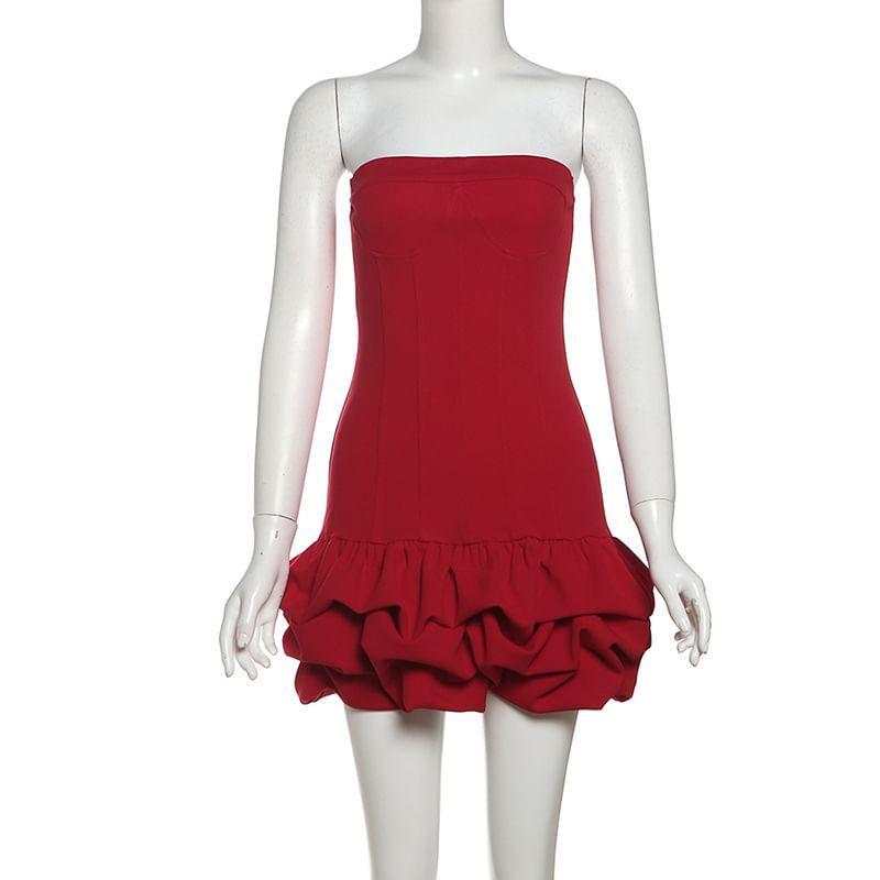 Plain Ruched Mini Balloon Tube Dress Product Image