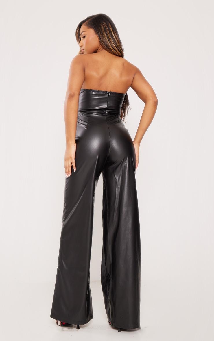 Black Faux Leather Cut Out Twisted Flare Jumpsuit Product Image