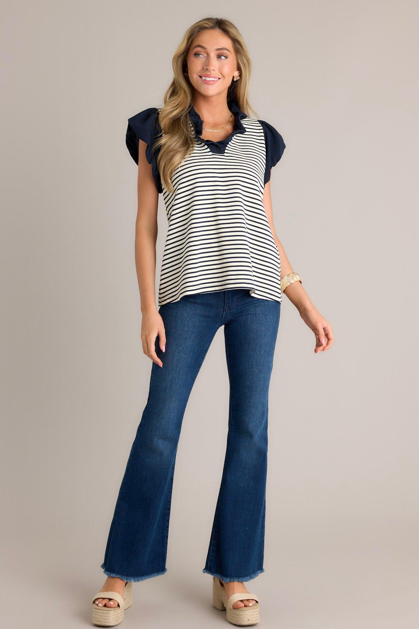 Jump Out Dark Denim Stretch Flare Jeans Product Image