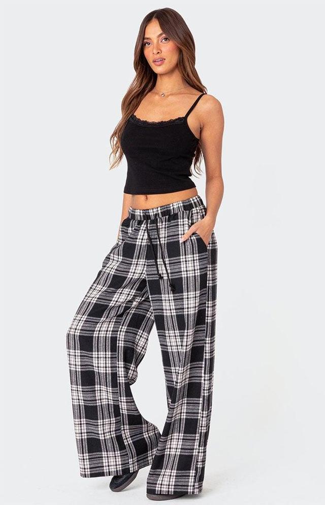 Edikted Women's Lounge Around Plaid Wide Leg Pants in White/Black - Product Image