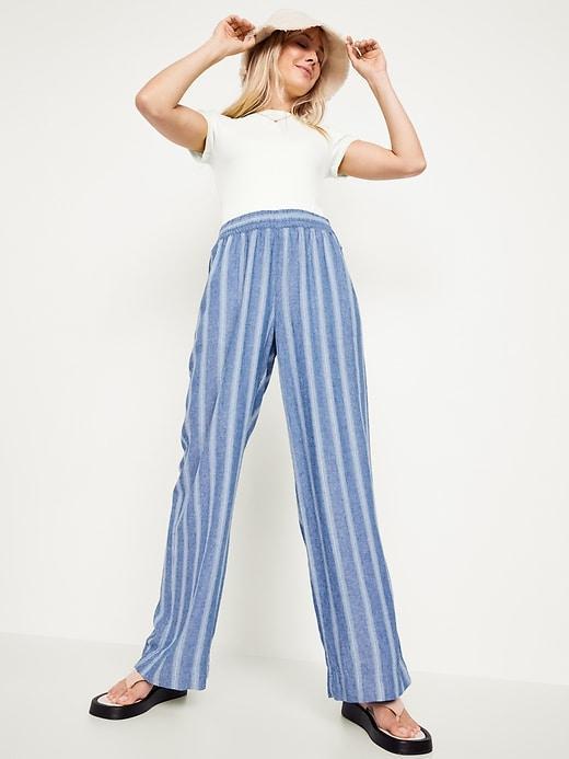 High-Waisted Linen-Blend Wide-Leg Pants Product Image