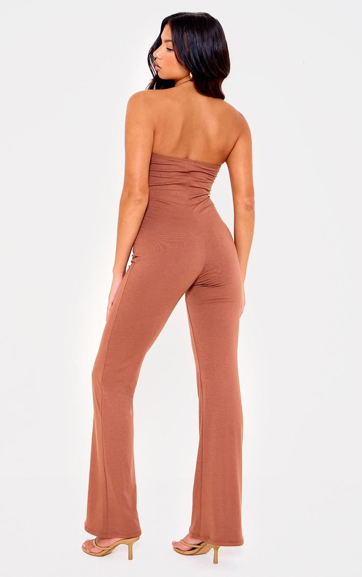 Chocolate Double Layer Contour Jersey Twist Bandeau Jumpsuit Product Image