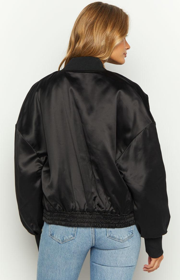 Keziah Black Satin Bomber Jacket Product Image