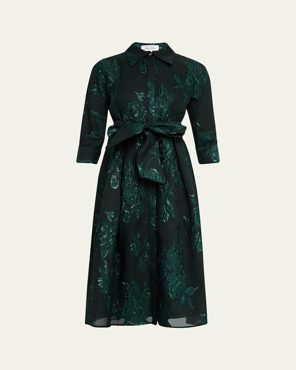 Metallic Jacquard Belted Shirtdress Product Image