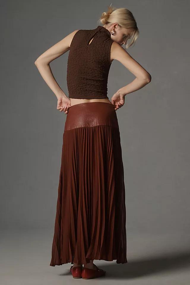 By Anthropologie Faux Leather Pleated Midi Skirt Product Image