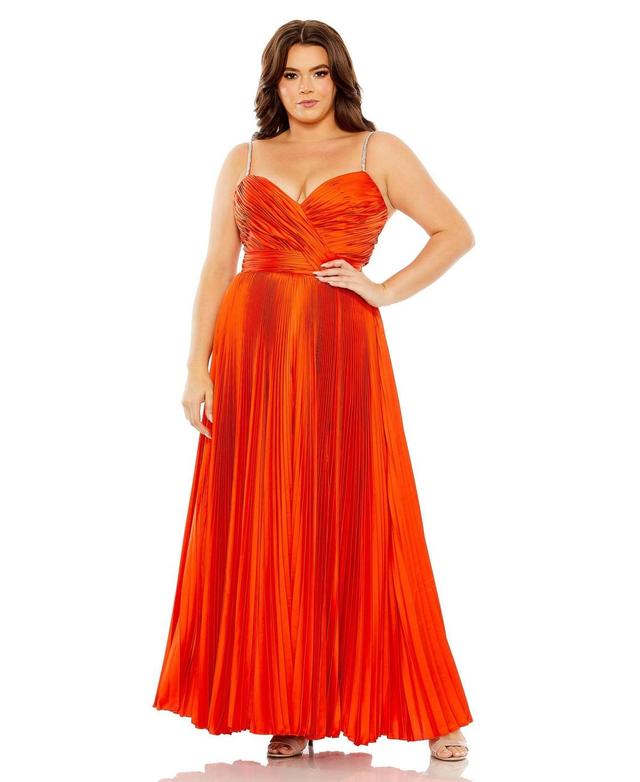 Womens Plus Size Rhinestone Strapped Embellished Pleated Gown Product Image