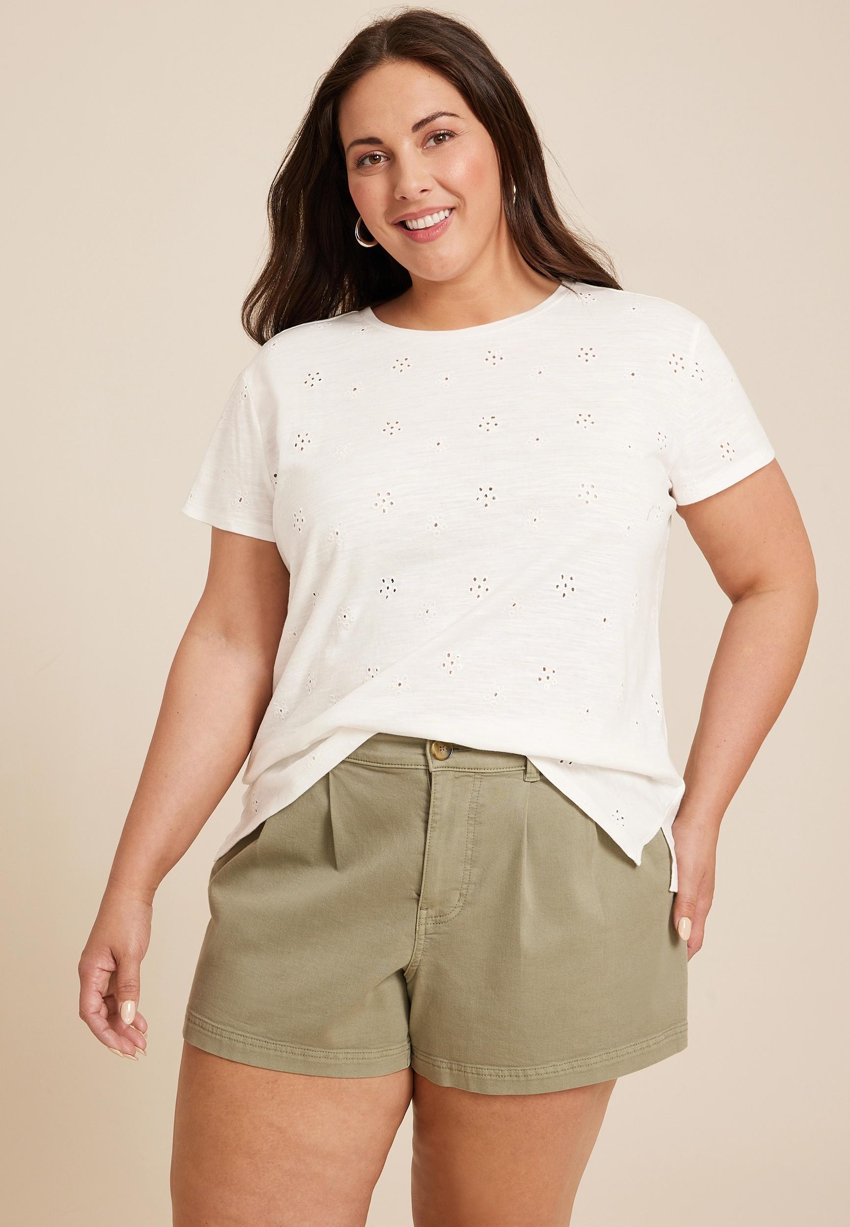 Maurices 2X Plus Size Womens 24/7 Dawson Eyelet Crew Neck Tee White Product Image