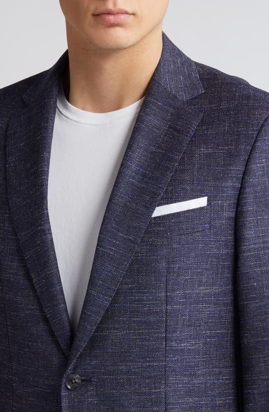 HUGO BOSS Slim-fit Jacket In A Patterned Wool Blend In Dark Blue Product Image