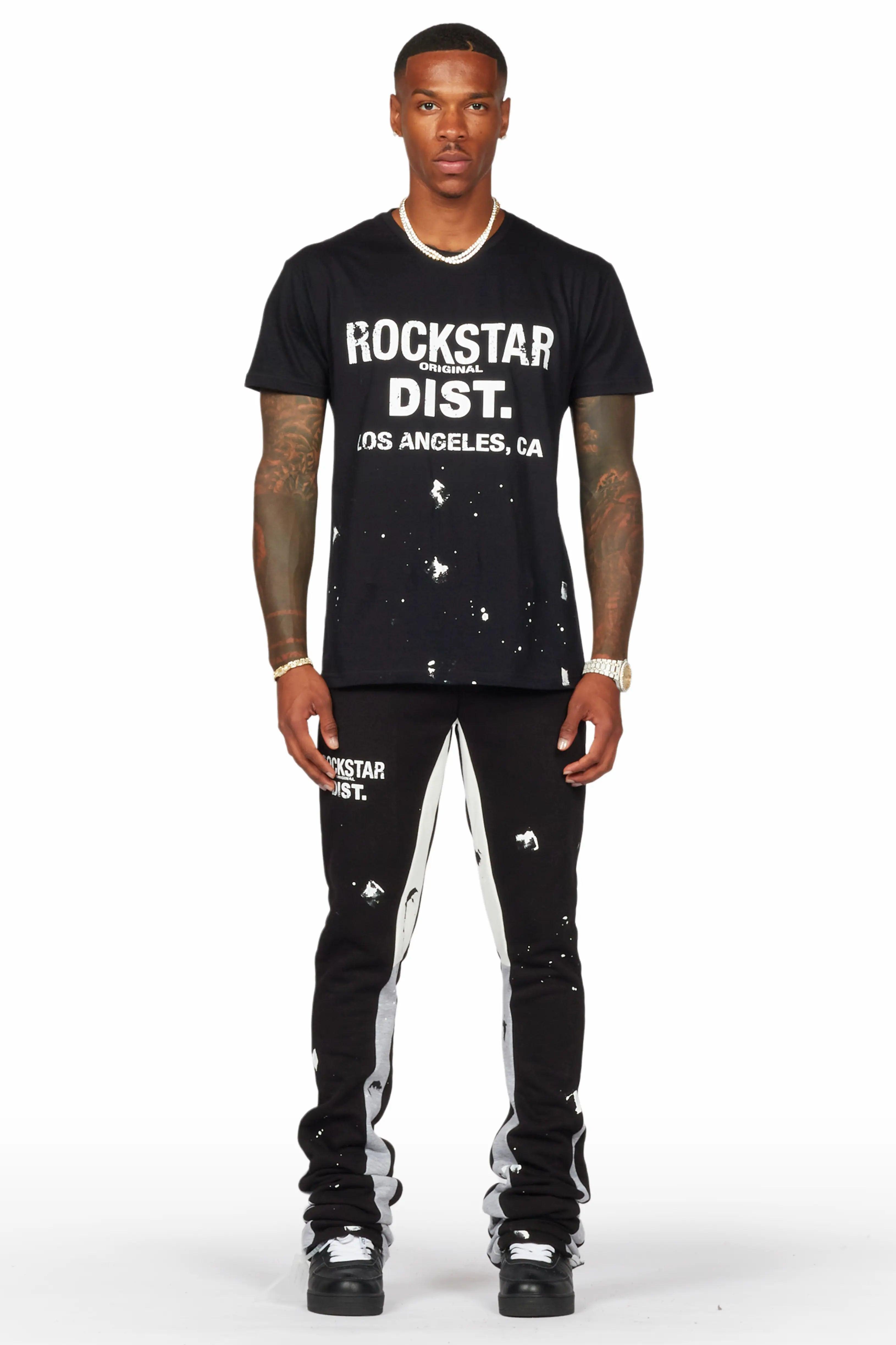 Scottie Black T-Shirt/Super Stacked Flare Track Pant Set Male Product Image