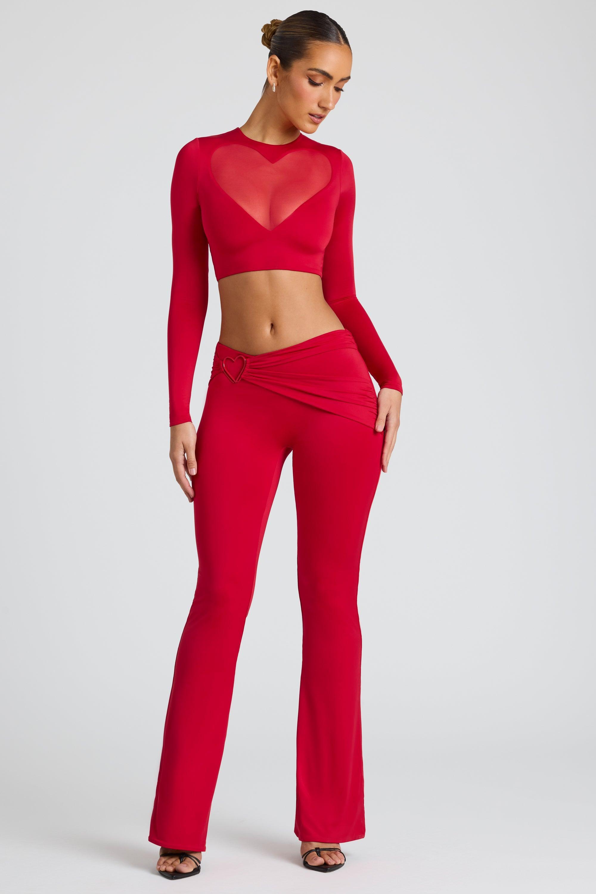 Draped Detail Straight Leg Trousers in Fire Red product image