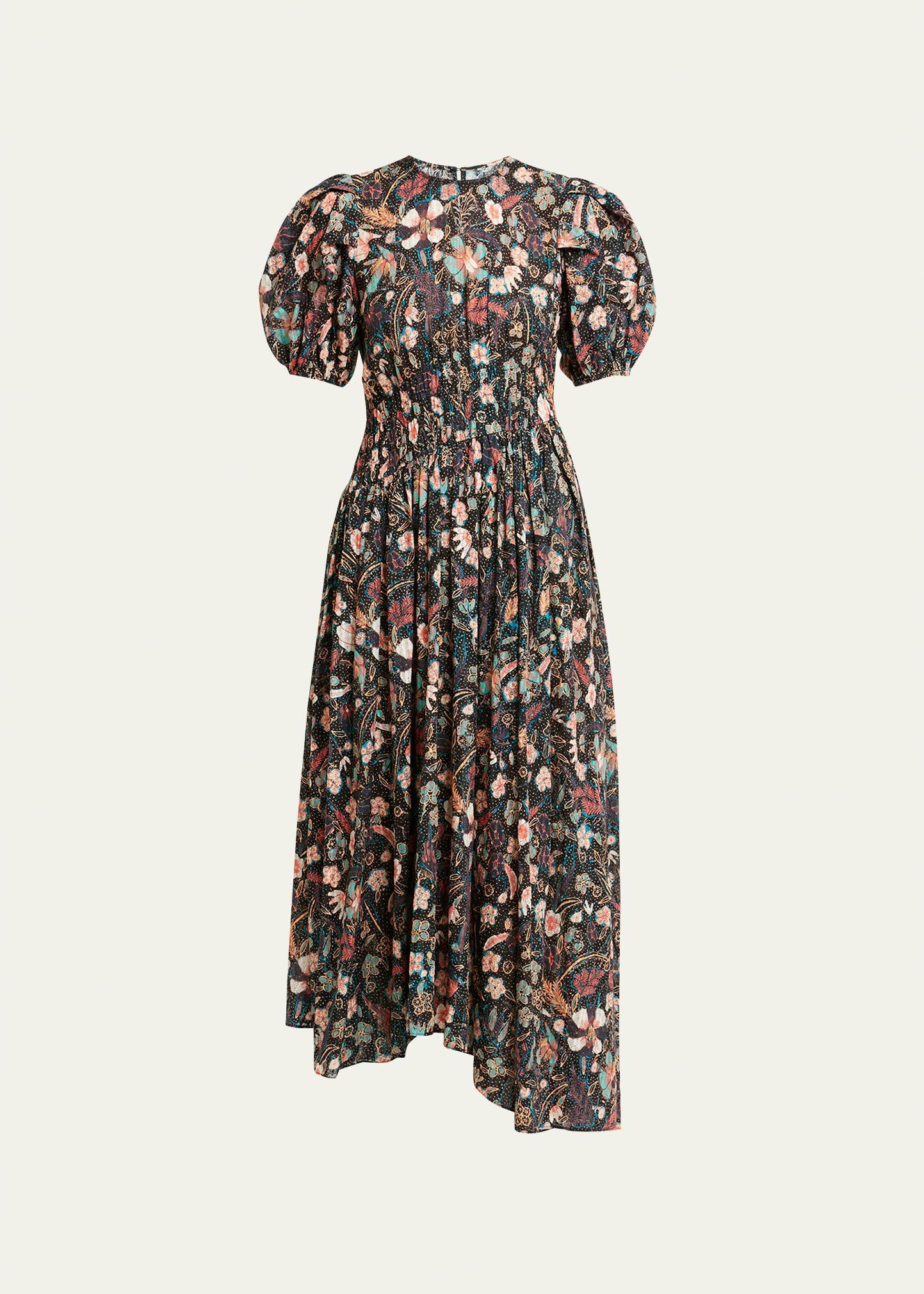 Eden Puff-Sleeve Floral-Print Midi Dress Product Image