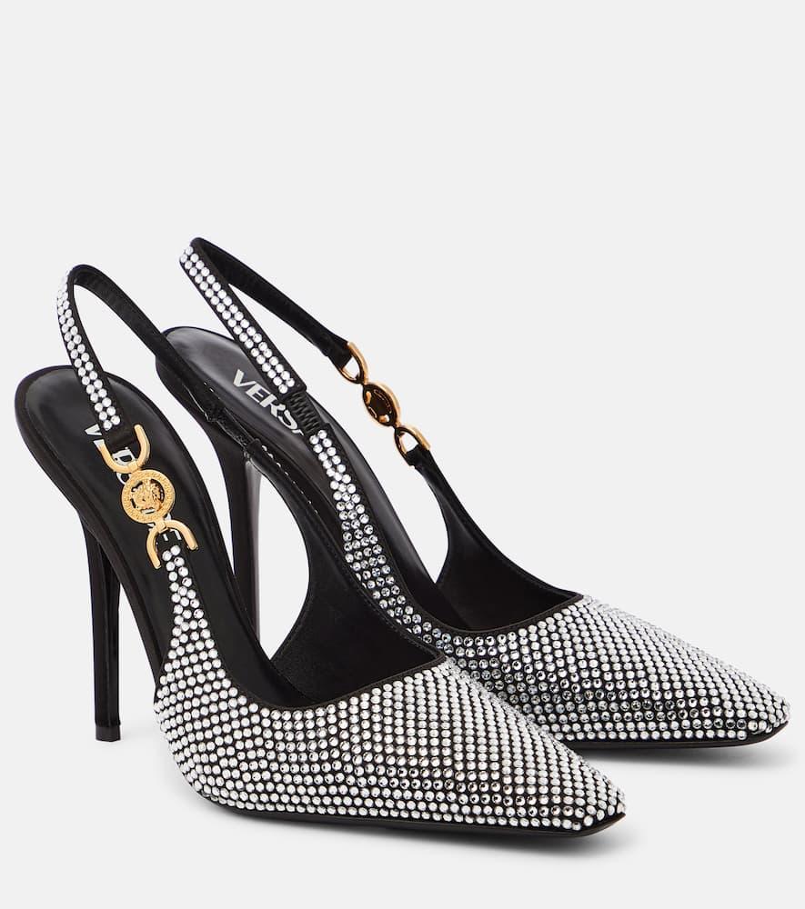 VERSACE Crystal-embellished Medusa 95' Slingback Pumps In Black Product Image