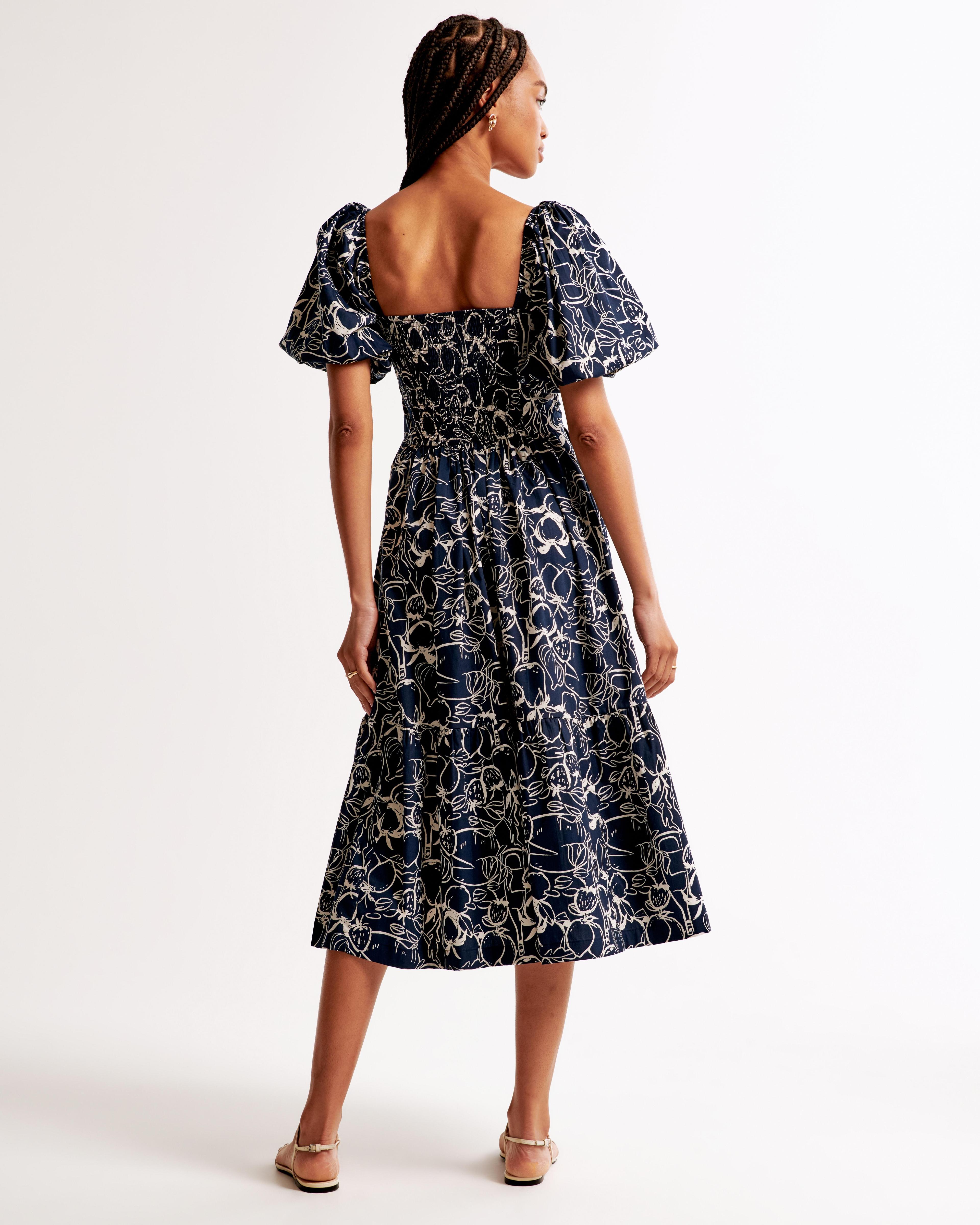 The A&F Emerson Poplin Puff Sleeve Midi Dress Product Image