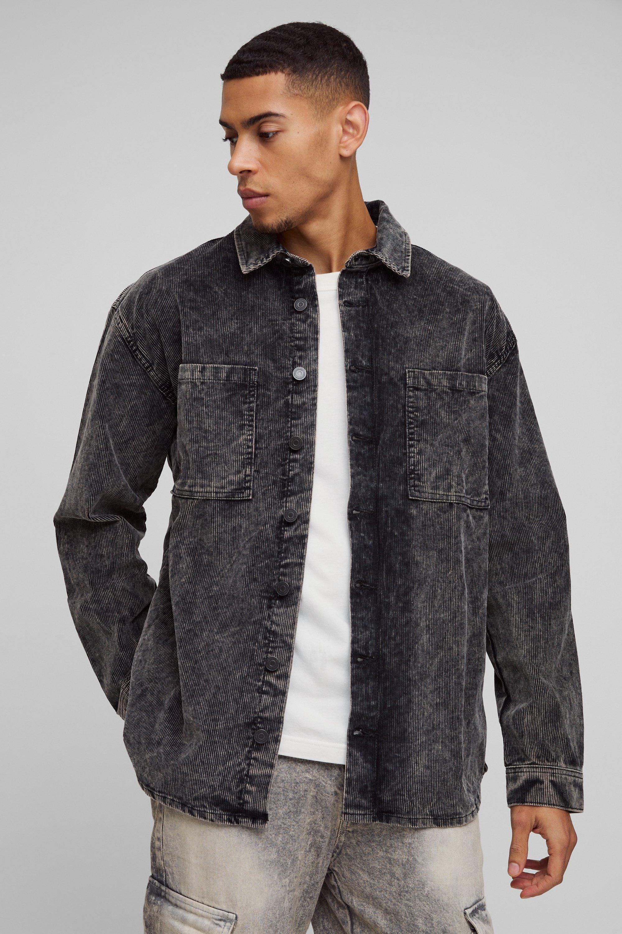 Oversized Acid Wash Cord Overshirt | boohooMAN USA Product Image