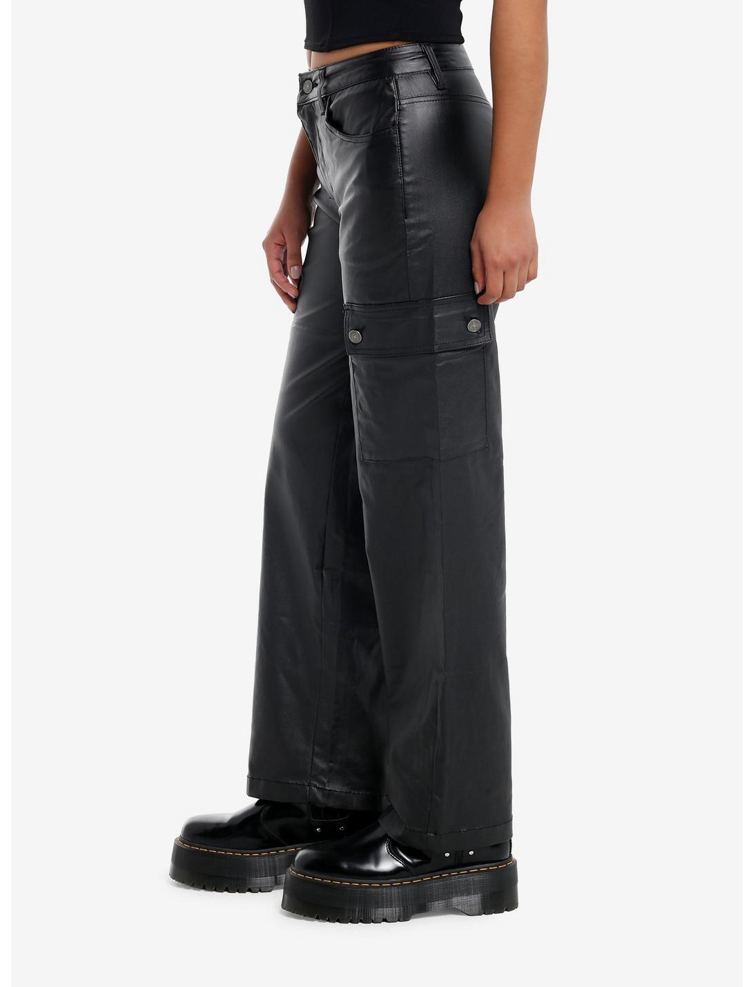 Black Faux Leather Cargo Pants Product Image