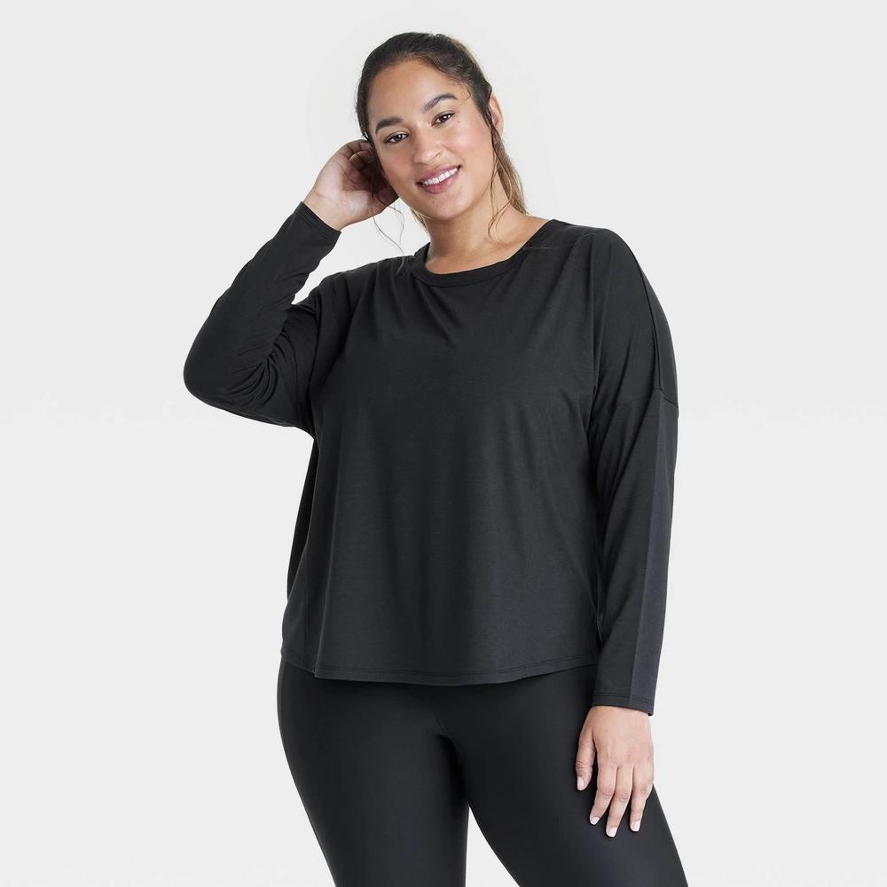 Womens Leggings-Friendly Long Sleeve Top - All In Motion Black 4X product image