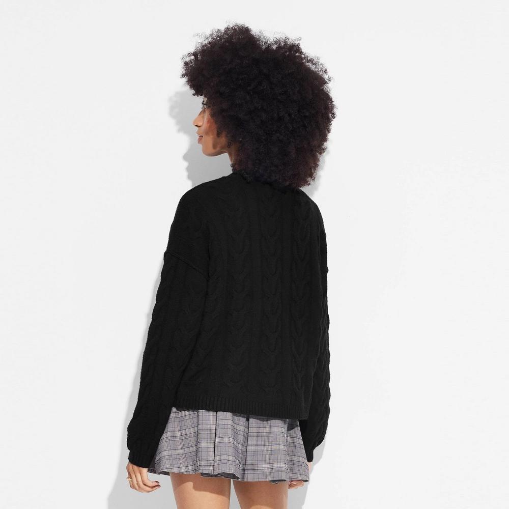 Women's Oversized Cable Sweater Cardigan - Wild Fable™ Black M Product Image