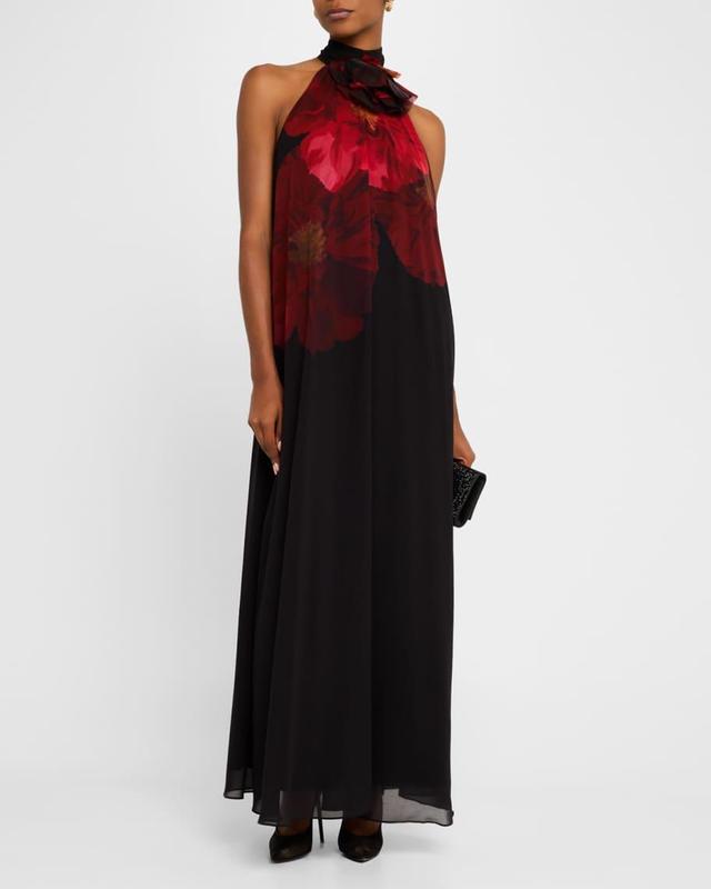 Floral-Print Halter Trapeze Gown Product Image