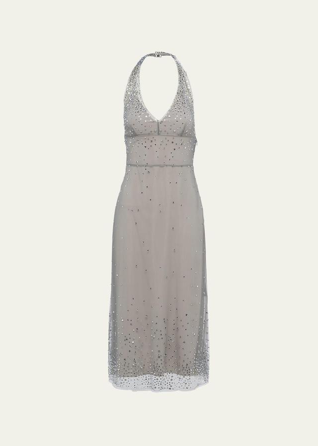 Womens Embroidered Tulle Halter Dress Product Image