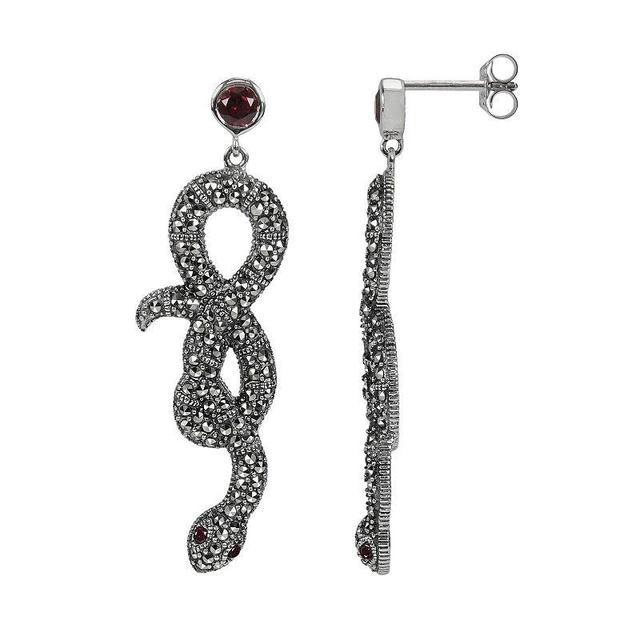 Lavish by TJM Sterling Silver Garnet Snake Drop Earrings, Womens, Red Product Image