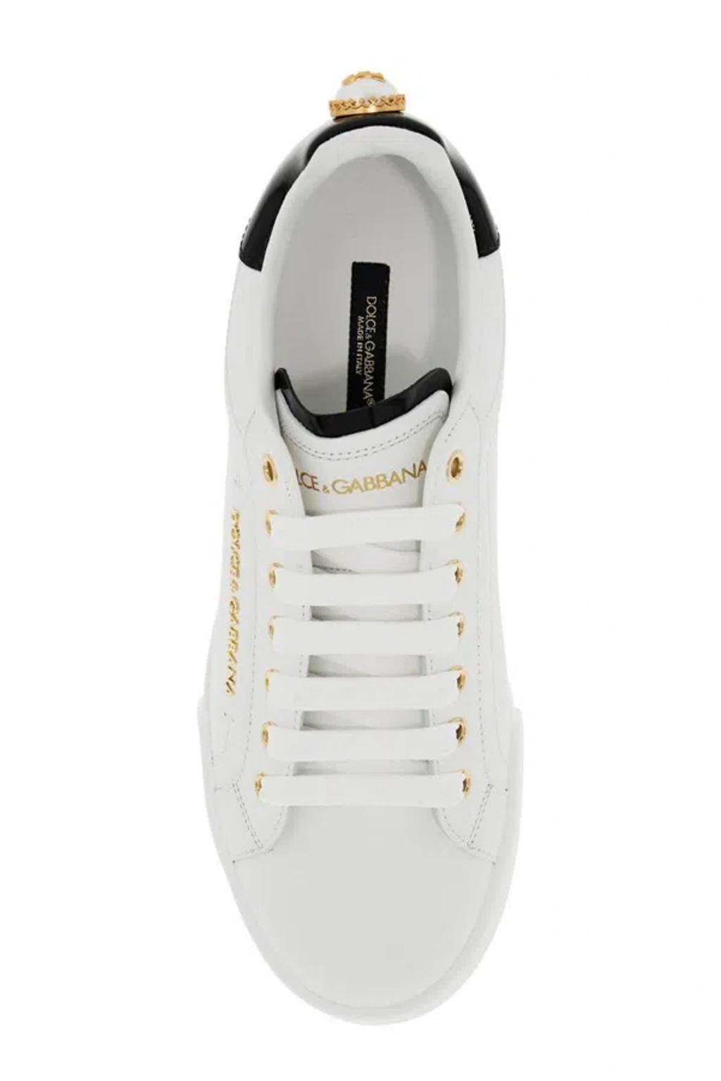 Calfskin Nappa Portofino Sneakers With Lettering In Bianco Product Image