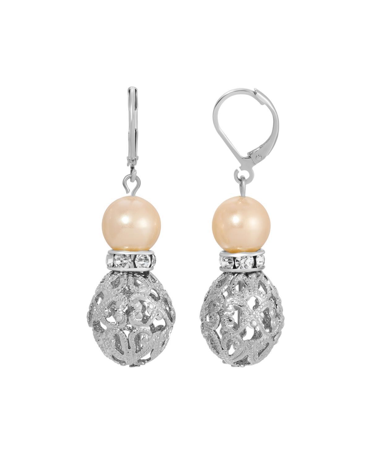 1928 Silver Tone Filigree Faux Pearl Drop Earrings, Womens, Grey Product Image