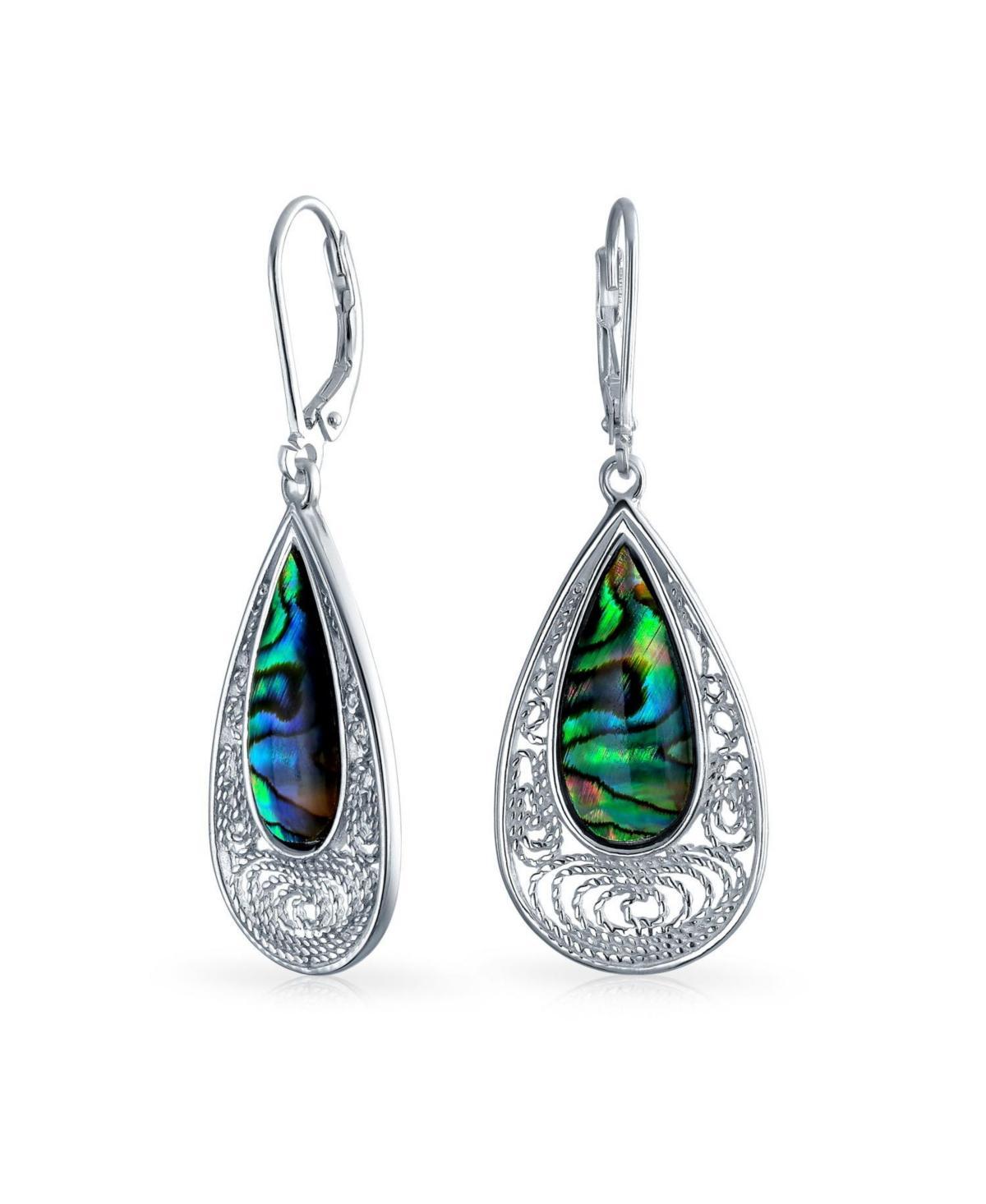 Bling Jewelry Rainbow Filigree Pear Shaped Teardrop Lever back Abalone Shell Earrings For Women .925 Sterling Silver Product Image